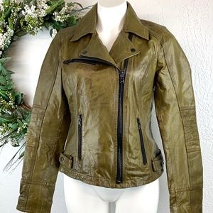 Black Rivet Olive Green Leather Moto Jacket